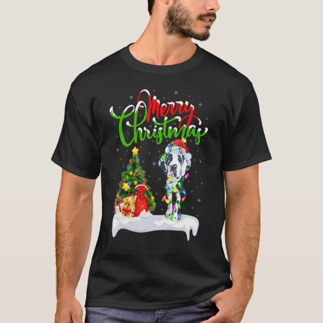Xmas Decorations Santa Great Dane Dog Christmas T-Shirt (Front)