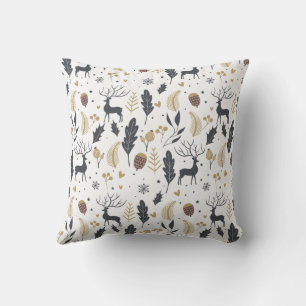 Xmas Deer and Leaves Joyful Greetings Collection Cushion