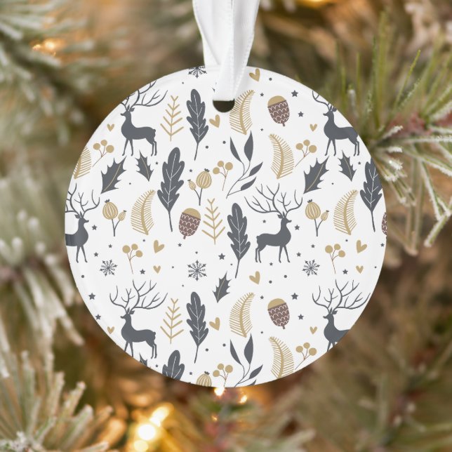 Xmas Deer and Leaves Joyful Greetings Collection Ornament (Tree)