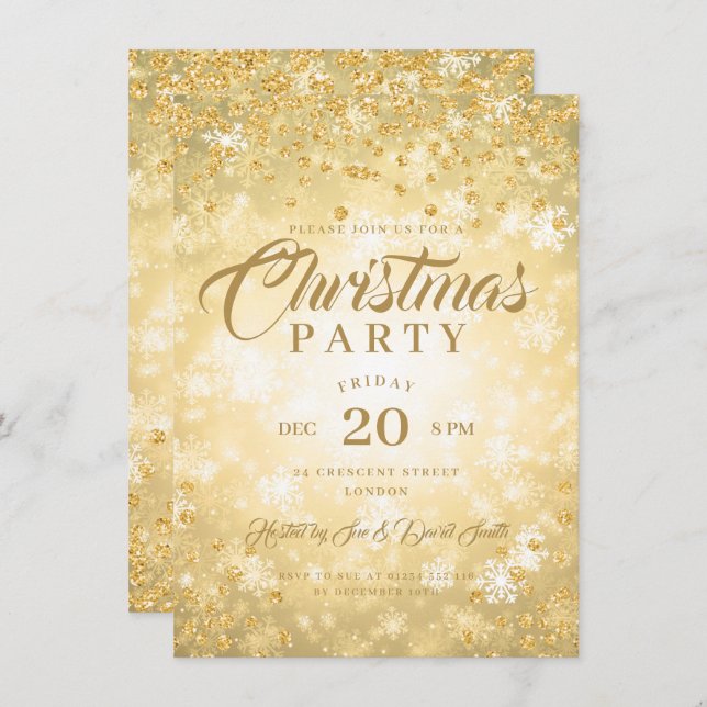 Xmas Dinner Party Gold Winter Diamonds Glitter Invitation (Front/Back)