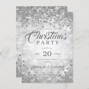 Xmas Dinner Party Silver Winter Diamonds Glitter Invitation