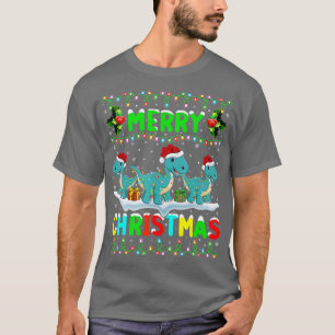 Xmas Dinosaur Lighting Santa Merry Christmas Bront T-Shirt