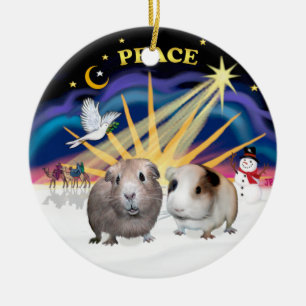 Xmas Dove - Two Guinea Pigs (#1and#2) Ceramic Tree Decoration