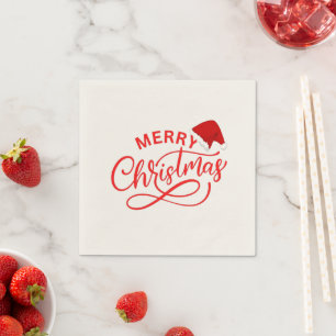Xmas elegant calligraphy text santa hat party napkin