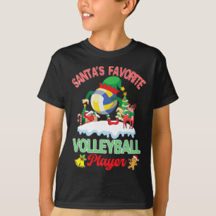 Xmas Elf Playing On Snow Santa's Favourite Volleyb T-Shirt
