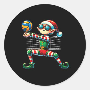 Xmas Elf Playing Volleyball Lovers Boys Girls Kids Classic Round Sticker