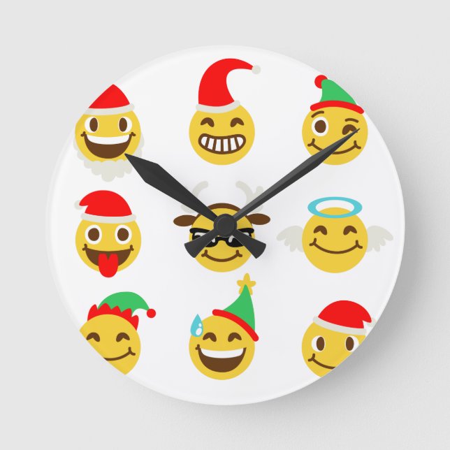 xmas emoji happy faces round clock (Front)