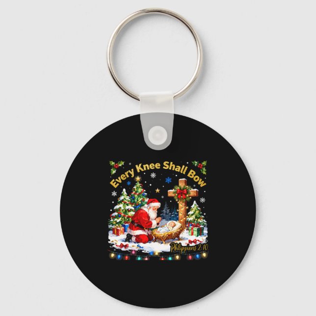 Xmas Every Knee Shall Bow Santa Christmas Nativity Key Ring (Front)