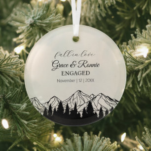 Xmas Fall Black Mountain Pine Tree Couple Engaged Glass Tree Decoration