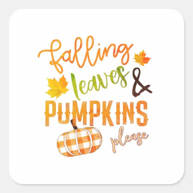 Xmas Falling Leaves & Pumpkins Please Thanksgiving Square Sticker (Front)