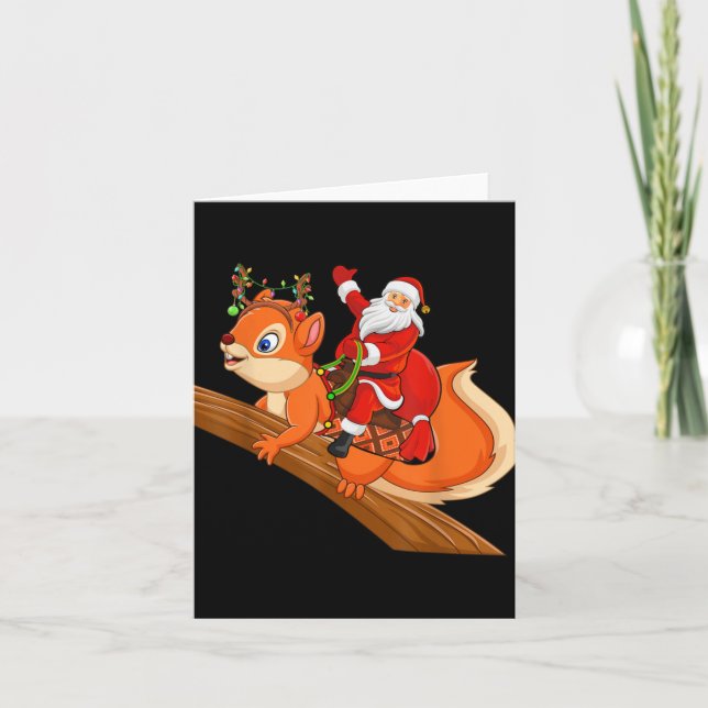 Xmas Family Matching Funny Santa Riding Squirrel C Card (Front)