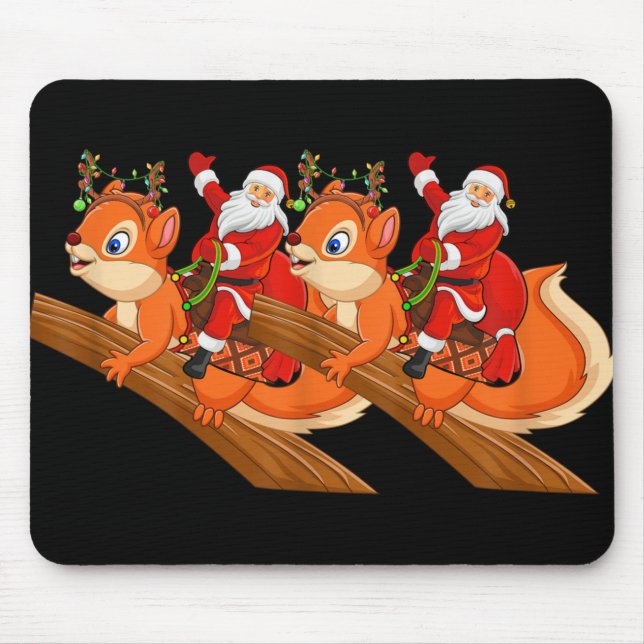Xmas Family Matching Funny Santa Riding Squirrel C Mouse Pad (Front)