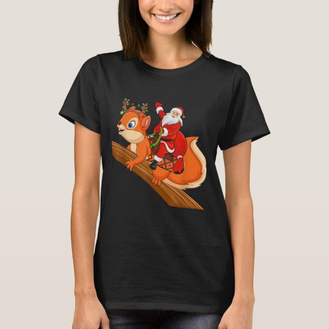 Xmas Family Matching Funny Santa Riding Squirrel C T-Shirt (Front)