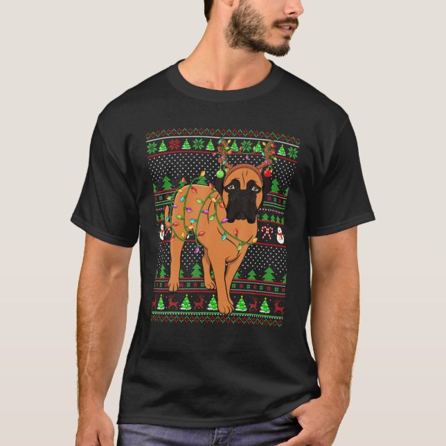Xmas Family Matching Reindeer Ugly Bullmastiff Chr T-Shirt (Front)