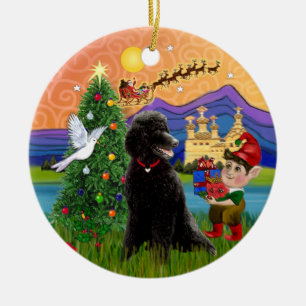 Xmas Fantasy - Black Standard Poodle Ceramic Tree Decoration