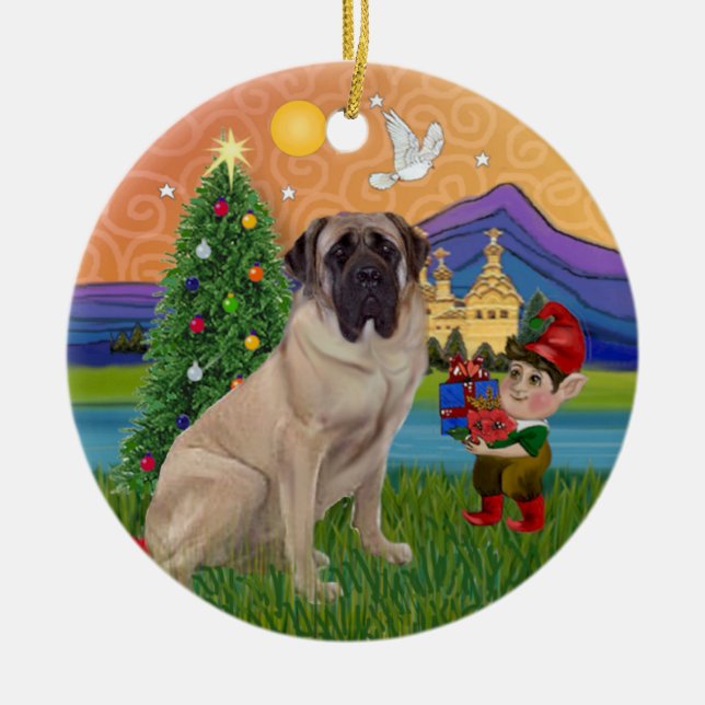 Xmas Fantasy - Bull Mastiff Ceramic Tree Decoration (Front)