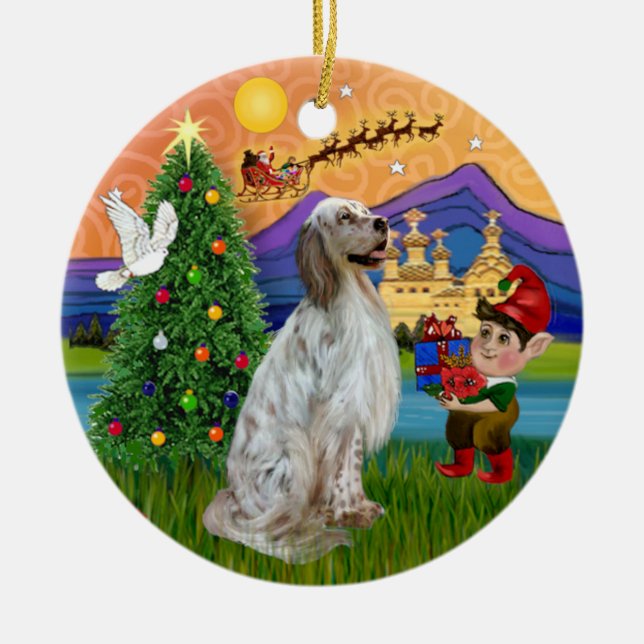 Xmas Fantasy -  English Setter Ceramic Tree Decoration (Front)