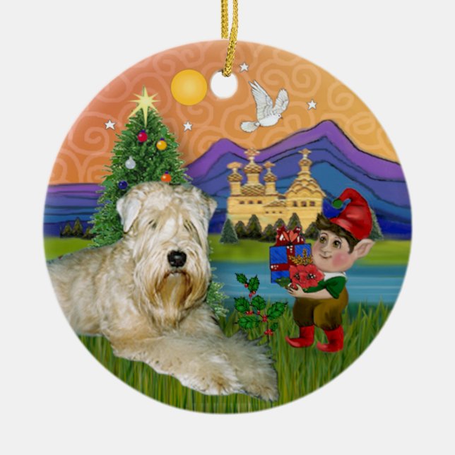 Xmas Fantasy - Soft Coated Wheaten Terrier Ceramic Tree Decoration (Front)