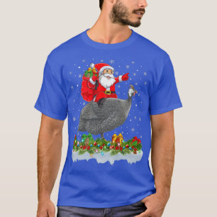 Xmas Funny Santa Claus Riding Guinea Fowl Bird Chr T-Shirt