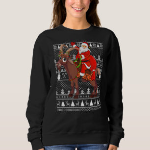 Xmas Funny Santa Riding Mountain Goat Ugly Christm Sweatshirt