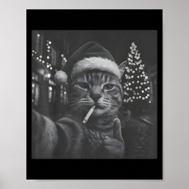 Xmas Funny Smoking Cat Cigarette Kitty Gen Z Meme  Poster (Front)