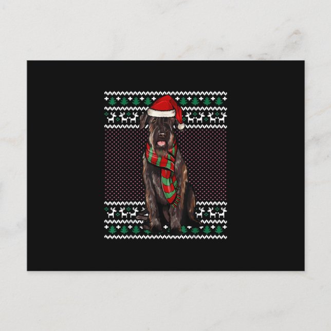 Xmas Giant Schnauzer Dog Santa Hat Ugly Christmas Announcement Postcard (Front)