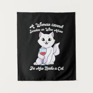Xmas Gift   A Woman Survives On Wine And Cat Tapestry