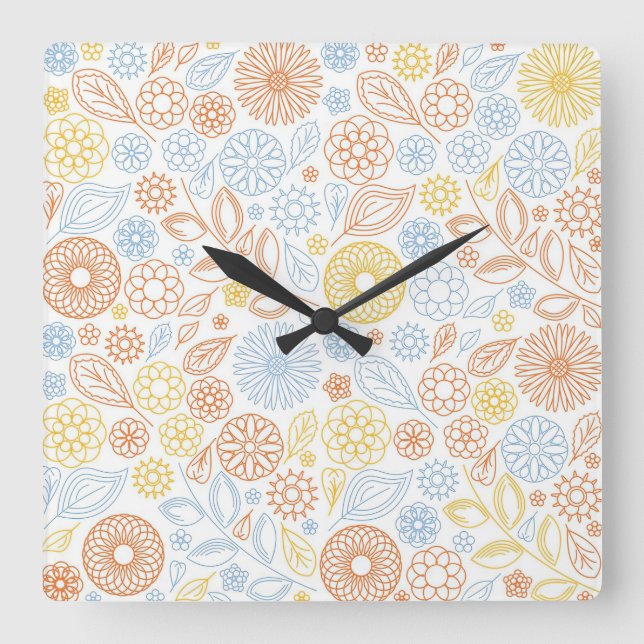 Xmas Gift Abstract Flowers On White Square Wall Clock (Front)