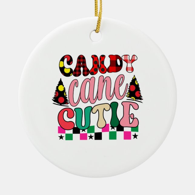 Xmas Gift Candy Cane Cutie Ceramic Tree Decoration (Front)