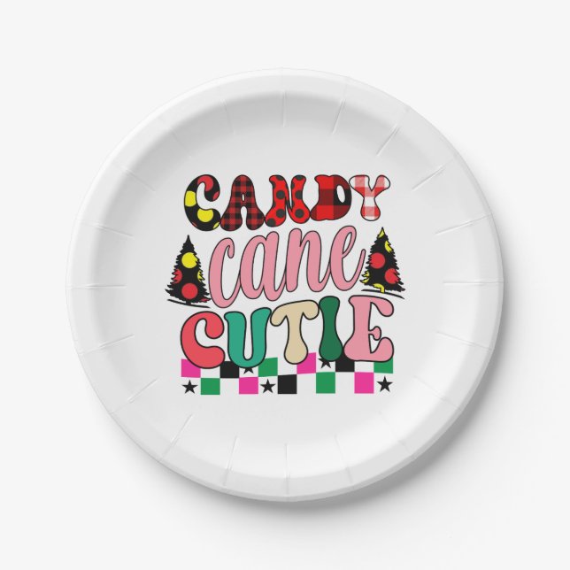 Xmas Gift Candy Cane Cutie Paper Plate (Front)
