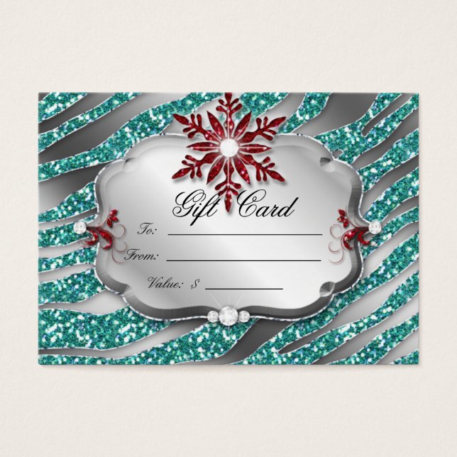 Xmas Gift Card Jewellery Zebra Teal Blue Red (Front)