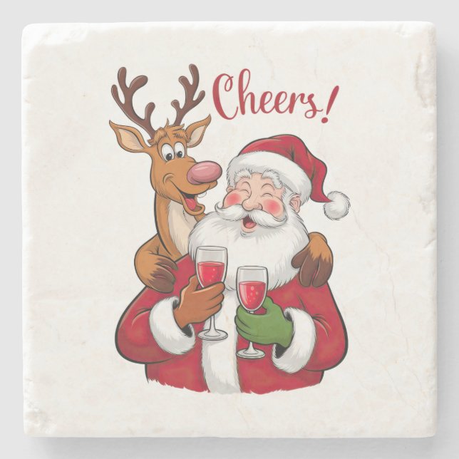 Xmas Gift Cheer Santa Claus Stone Coaster (Front)