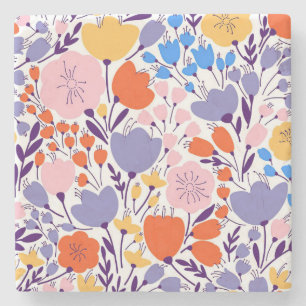 Xmas Gift Colourful And Bright Floral Stone Coaster