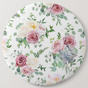 Xmas Gift Creamy White Antique Rose 6 Cm Round Badge