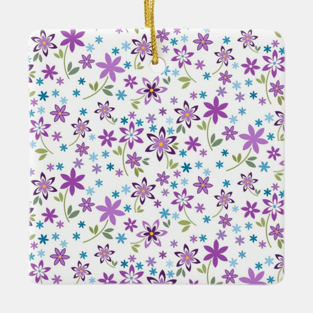 Xmas Gift Cute Floral Ditsy Ceramic Ornament (Front)