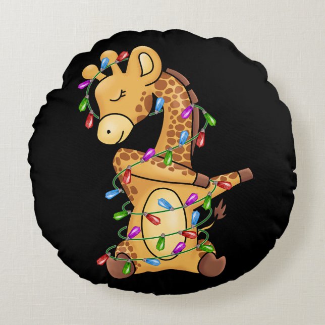 Xmas Gift Dabbing Giraffe Christmas Round Cushion (Front)