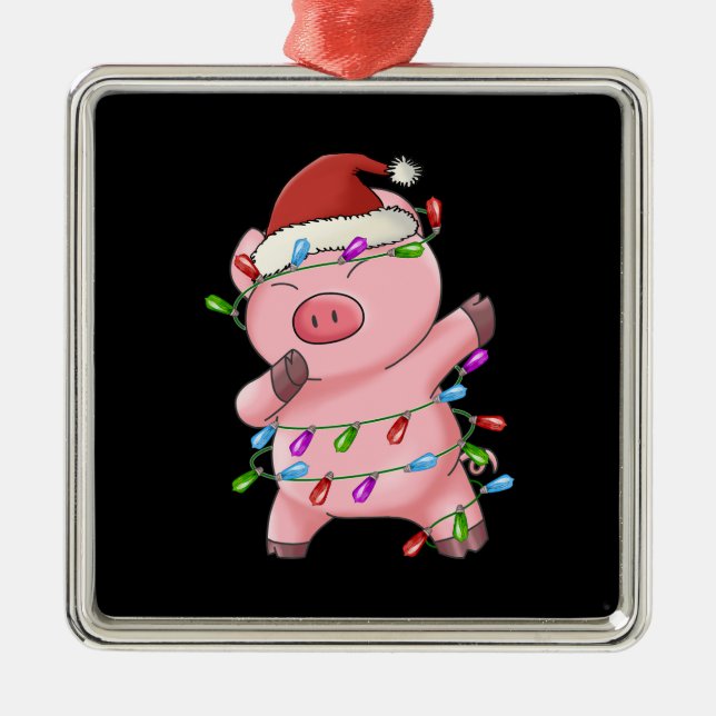 Xmas Gift Dabbing Pig Christmas Metal Tree Decoration (Front)