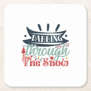 Xmas Gift Dabbing Through The Snow Square Paper Coaster