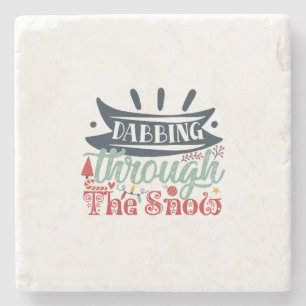 Xmas Gift Dabbing Through The Snow Stone Coaster