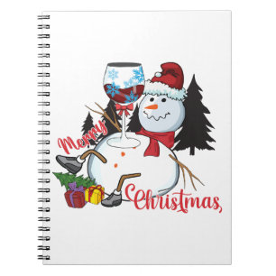 Xmas Gift Drink Wine And Merry Christmas Notebook