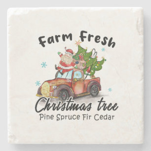 Xmas Gift Farm Fresh Christmas Tree Stone Coaster