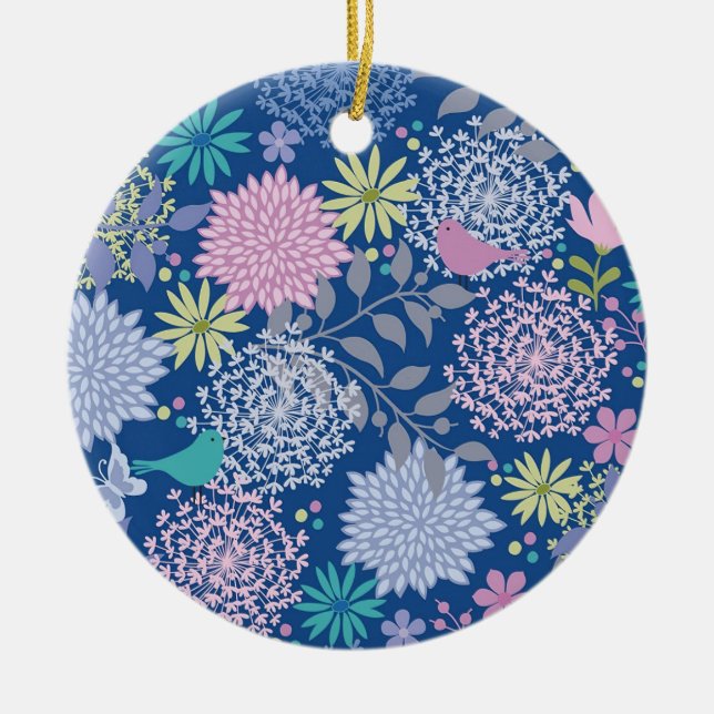 Xmas Gift Floral 60th Birthday Ceramic Tree Decoration (Front)