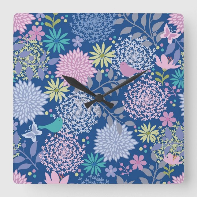 Xmas Gift Floral 60th Birthday Square Wall Clock (Front)