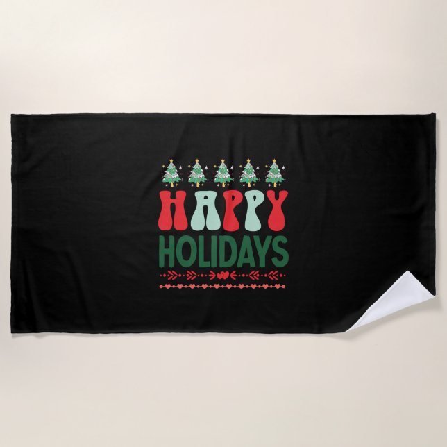 Xmas Gift Happy Holidays Beach Towel (Front)