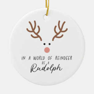 Xmas Gift In A World Of Reindeer Ceramic Tree Decoration