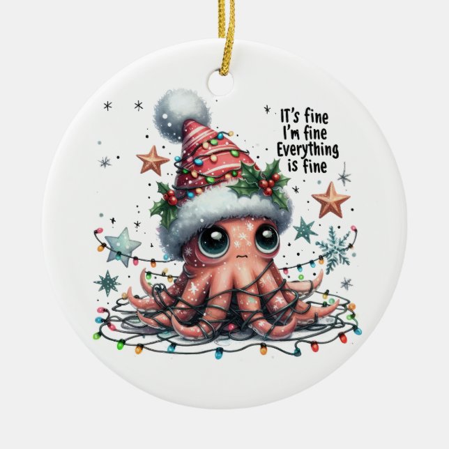 Xmas Gift It's Fine I'm Fine Ceramic Tree Decoration (Front)