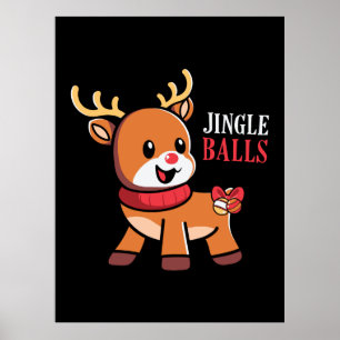Xmas Gift Jingle Balls Reindeer Poster