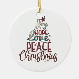Xmas Gift Joy Love Peace Christmas Ceramic Tree Decoration