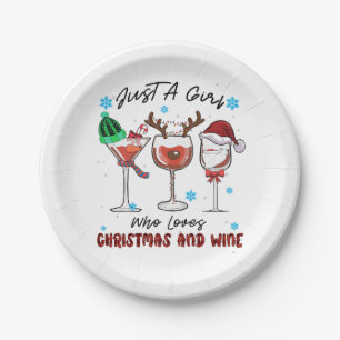 Xmas Gift Just A Girl Who Loves Christmas And Wine Paper Plate