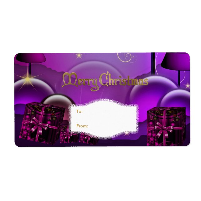 Xmas Gift Label Purple White Christmas (Front)
